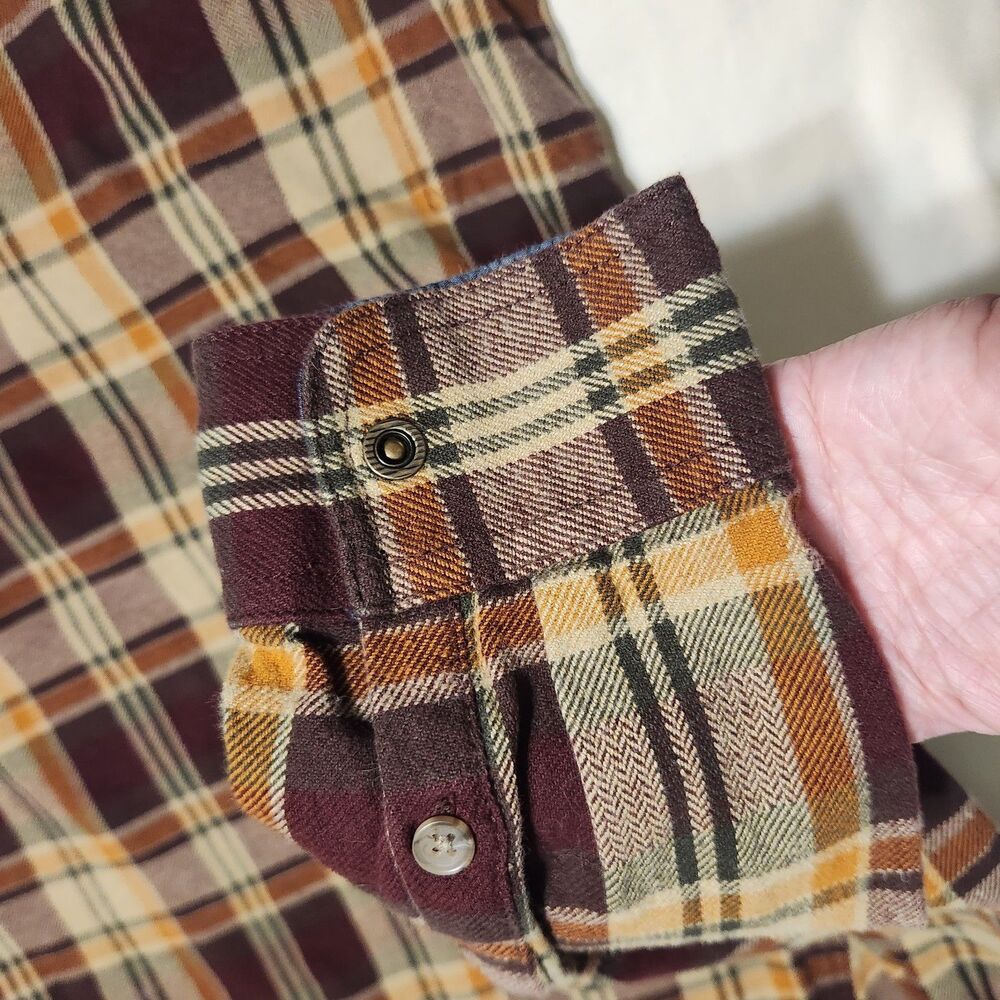 Prana Organic Cotton Brown Plaid flannel Snap Fromt Long Sleeve Shirt - Picture 6 of 10